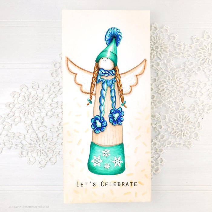 Christmas Angle Slimline Card Panel Digital Stamp - alexsyberiadesigns