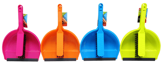 Cleanhouse Neon Colored, Dust Pan And Hand Brush with Rubber Lip. Ideal for indoor/outdoor use, quick collecting of dirt, crumbs, broken glass and leaves. For Home, Kitchen and Office Use - CV88010 MEGA
