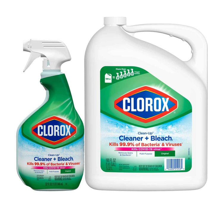 Clorox Clean-Up Cleaner, Bleach and Disinfectant 5.32 L + 946 mL / 180 oz + 32 oz. The power of Clorox in the comfort of a spray bottle.-12463 Hannah Frederick