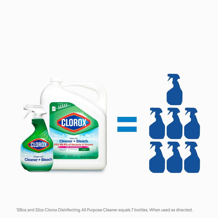 Clorox Clean-Up Cleaner, Bleach and Disinfectant 5.32 L + 946 mL / 180 oz + 32 oz. The power of Clorox in the comfort of a spray bottle.-12463 Hannah Frederick