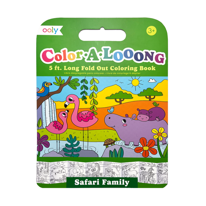 OOLY Color-A-Looong 5' Fold Out Kids Coloring Book - Safari Family front cover