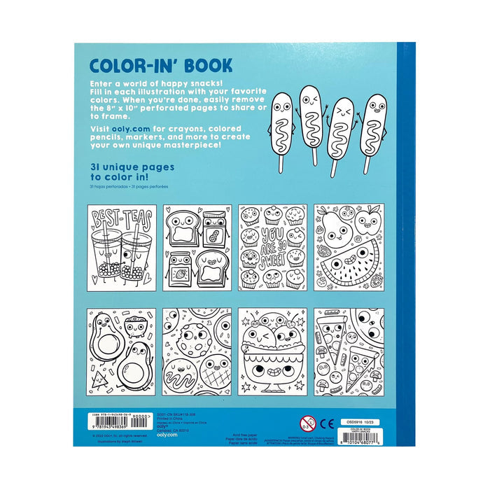 OOLY Color-In Book Coloring Book Happy Snacks back of book