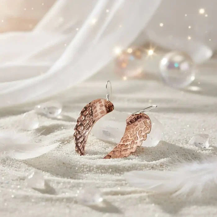 Copper Hammer Pattern Sculpted Angel Wings Earrings