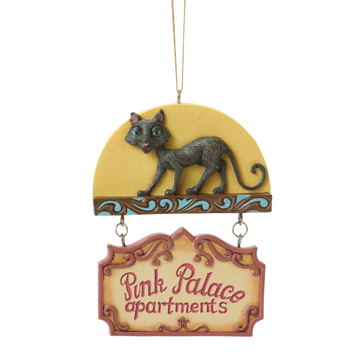 Coraline by Jim Shore | Black Cat Pink Palace Sign Orn | Hanging Ornament