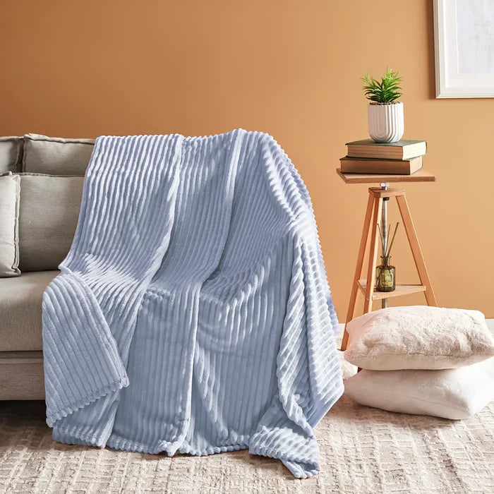Couverture Karaca Ruby Stripe Wellsoft double, bleu