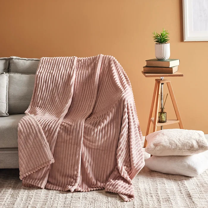 Couverture Karaca Ruby Stripe Wellsoft double, rose