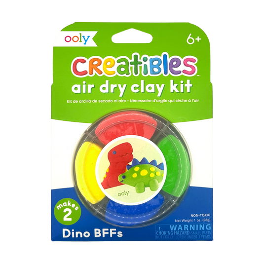 Front of packaging of OOLY Creatibles Mini Air Dry Clay Kit - Dino BFFs