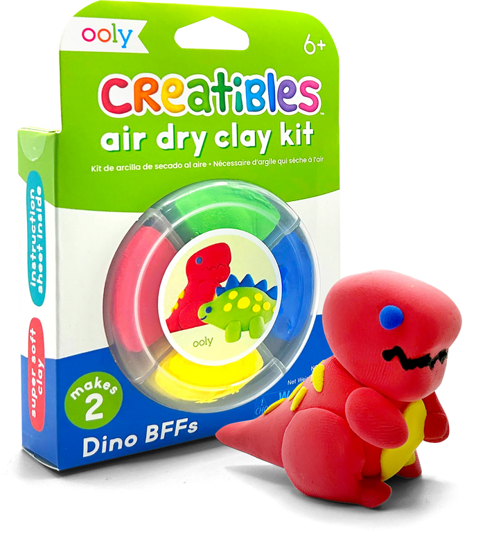 Quarter angle of packaging of OOLY Creatibles Mini Air Dry Clay Kit - Dino BFFs
