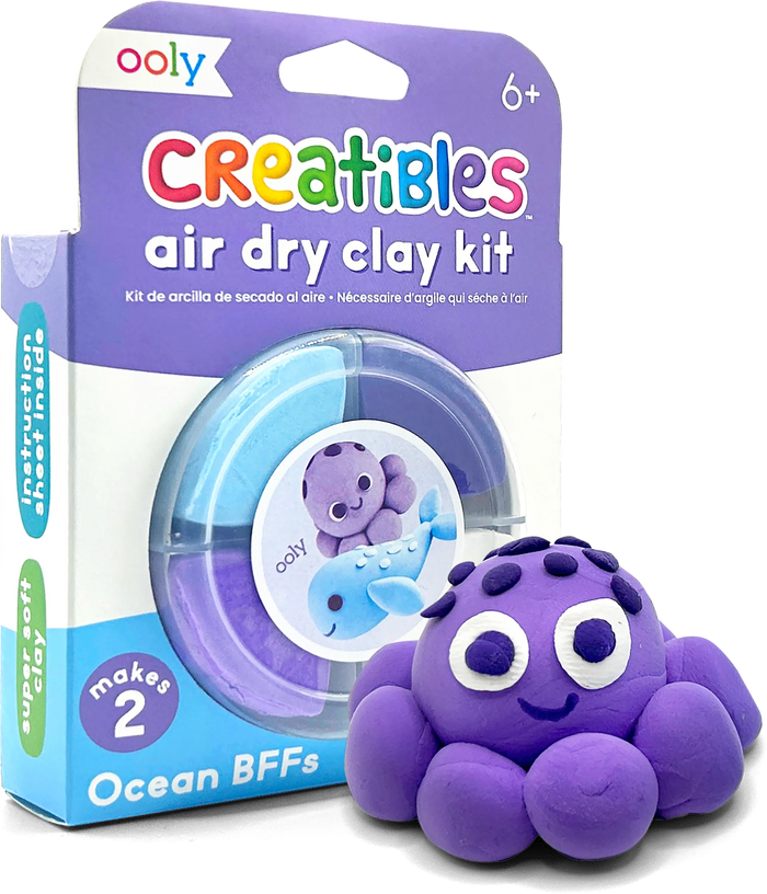 Quarter angle of packaging of OOLY Creatibles Mini Air Dry Clay Kit - Ocean BFFs