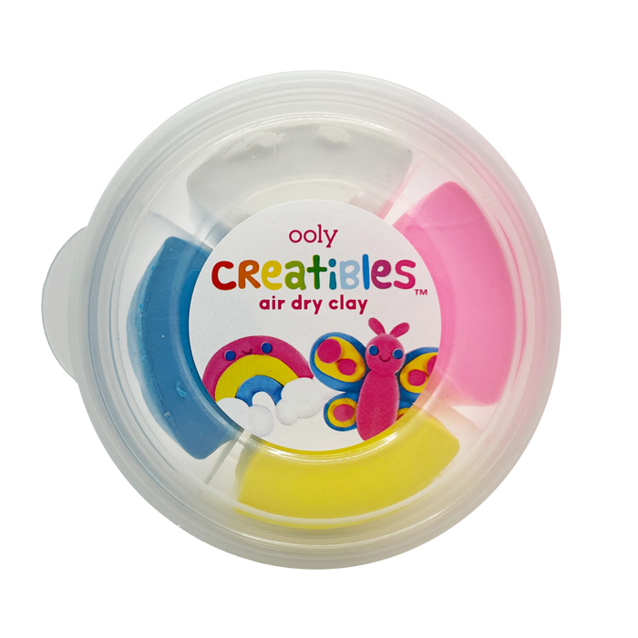 Closed tub of OOLY Creatibles Mini Air Dry Clay Kit - Rainbow BFFs