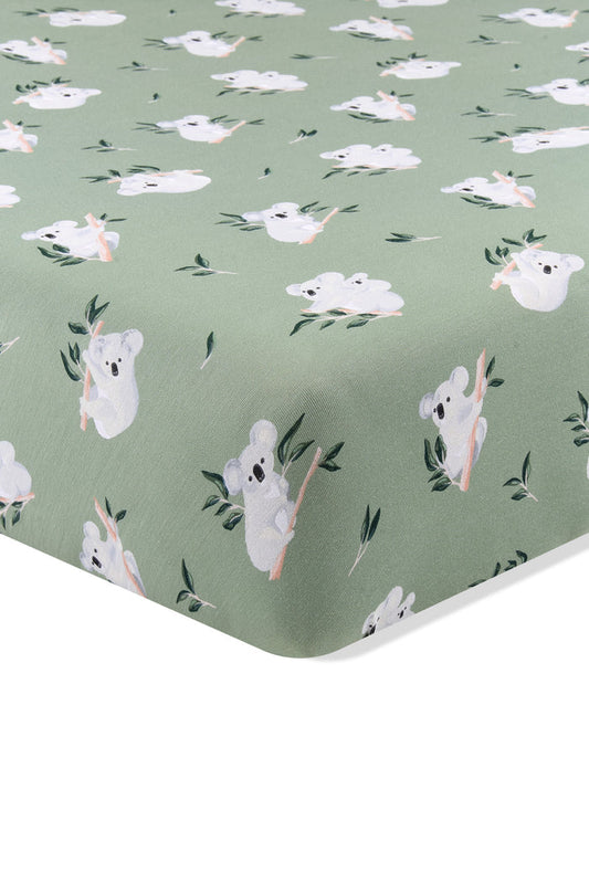 Corner of the Crib Sheet in Koala on a mattress