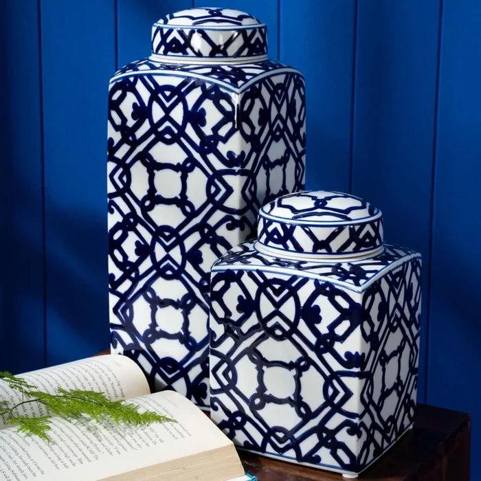 Cube rectangulaire Karaca Home Bleu Blanc, 37 cm