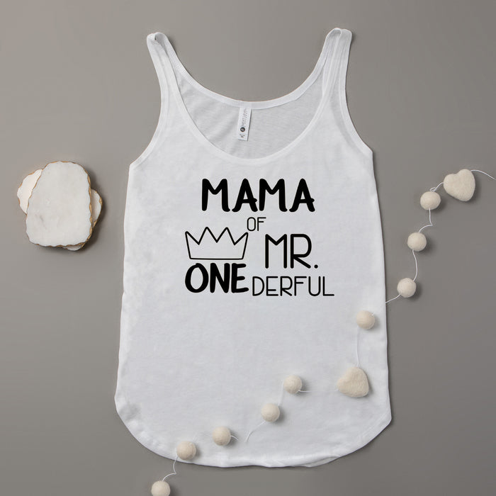 Cut Out Design Mama of Mr. Onederful Woman's Tank Top