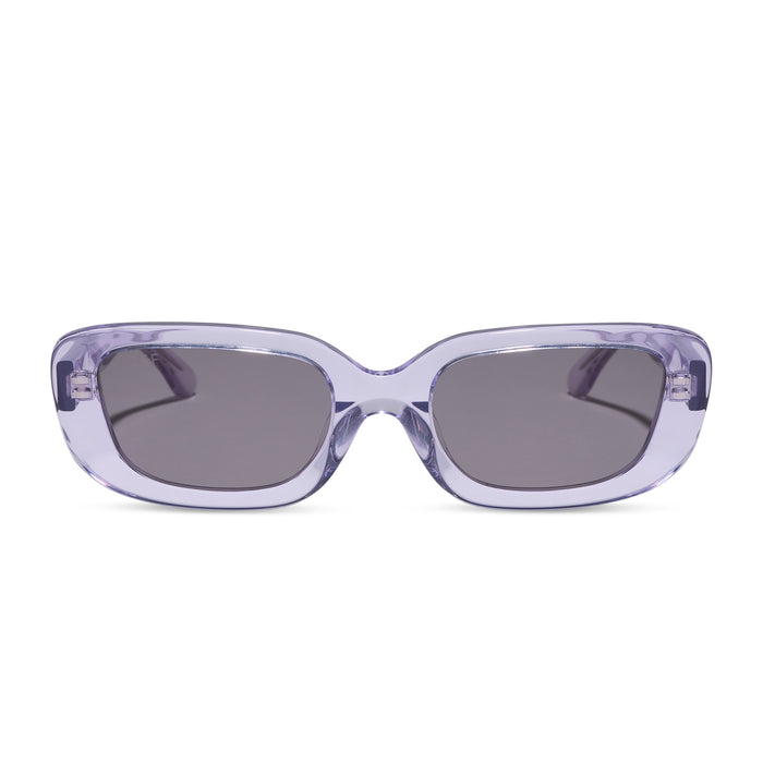 diff eyewear daphne ii low profile square sunglasses with a lilac crystal purple acetate frame and grey lenses front view