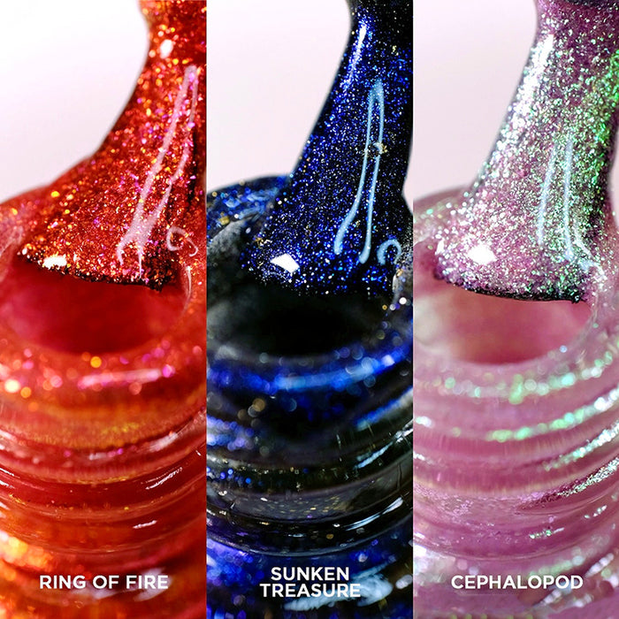 Macro shots of the 3 lacquers included in the Deep Sea Treasures Mini Nail Lacquer Trio