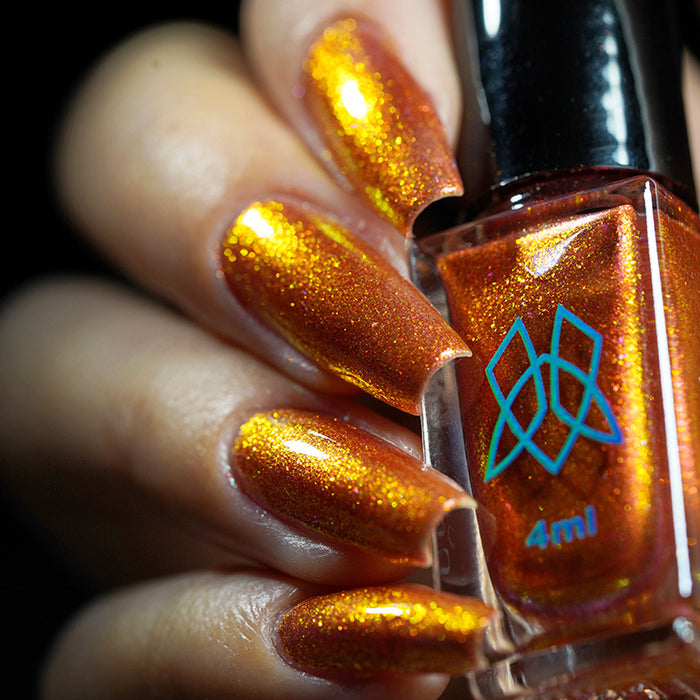 Close up shot of nails done with Ring of Fire on fair skin tone