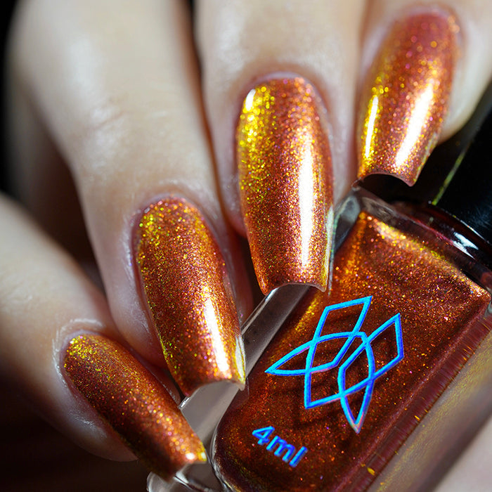Close up shot of nails done with Ring of Fire on fair skin tone
