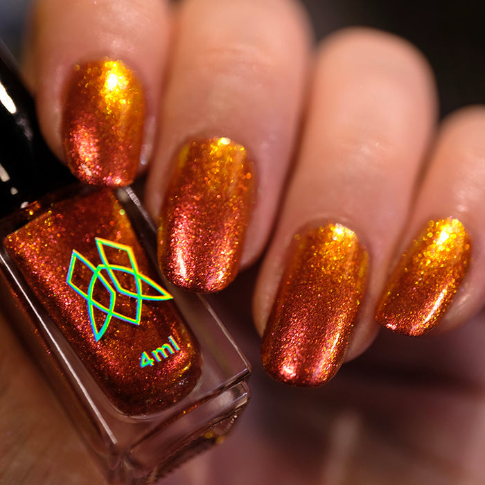 Close up shot of nails done with Ring of Fire on fair skin tone