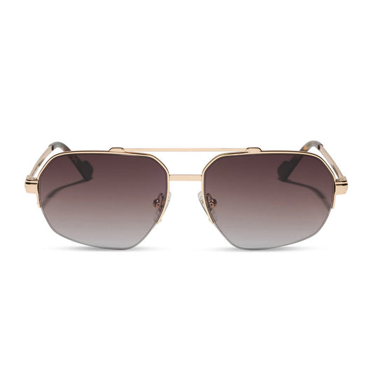 diff eyewear x jessie james decker destiny navigator sunglasses with a gold metal frame and brown gradient lenses front view