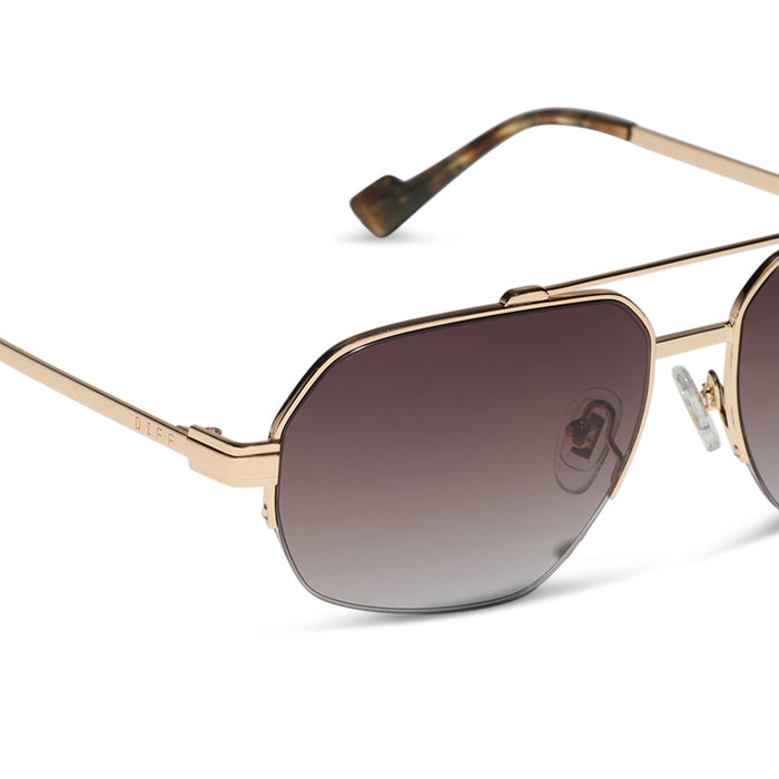 diff eyewear x jessie james decker destiny navigator sunglasses with a gold metal frame and brown gradient lenses detailed view
