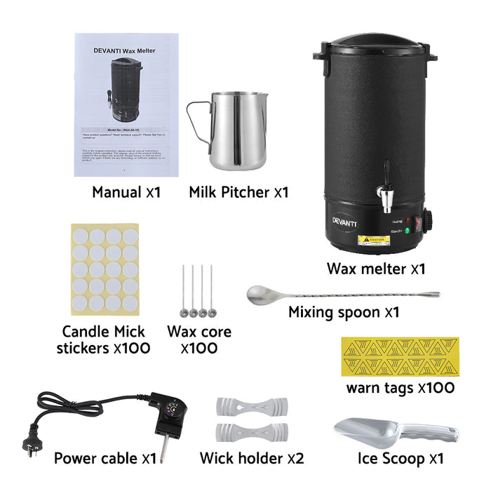 Devanti 10L Wax Melter Candle Making 1520W Melting Pot Furnace Pour Spout Soap - Devanti