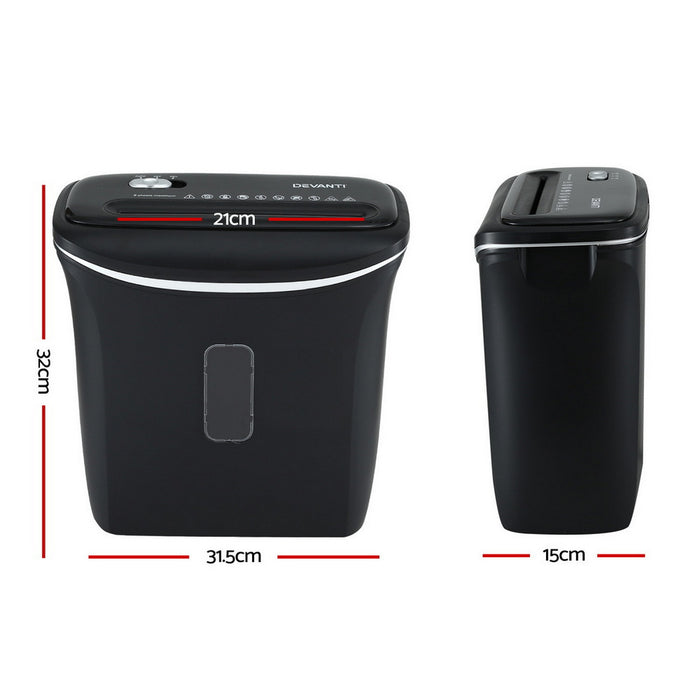 Devanti 12L Cross-Cut Shredder 8-Sheet Paper Home Office Credit Card - Devanti