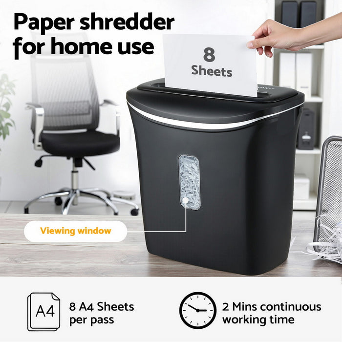 Devanti 12L Cross-Cut Shredder 8-Sheet Paper Home Office Credit Card - Devanti