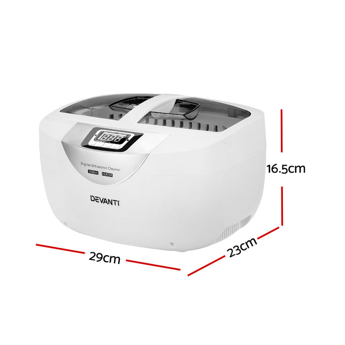 Devanti 2500ml Ultrasonic Cleaner Heater Jewellery Glasses Cleaning Machine 70W - Devanti