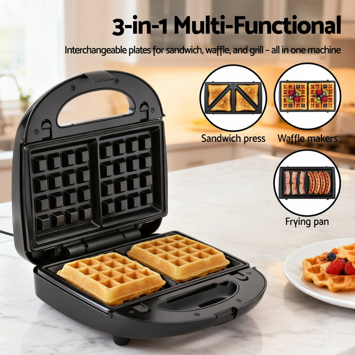 Devanti 3-in-1 Sandwich Press Waffle Maker Panini Press Grill 850W - Devanti