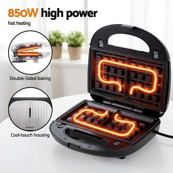 Devanti 3-in-1 Sandwich Press Waffle Maker Panini Press Grill 850W - Devanti