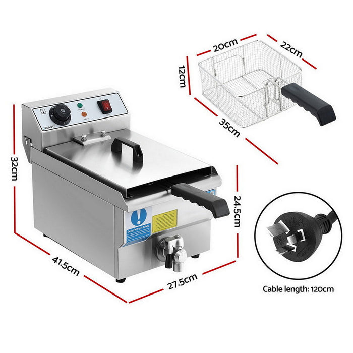 Devanti 3000W Electric Deep Fryer 10L Stainless Steel Fryer w/ Basket & Lid - Devanti