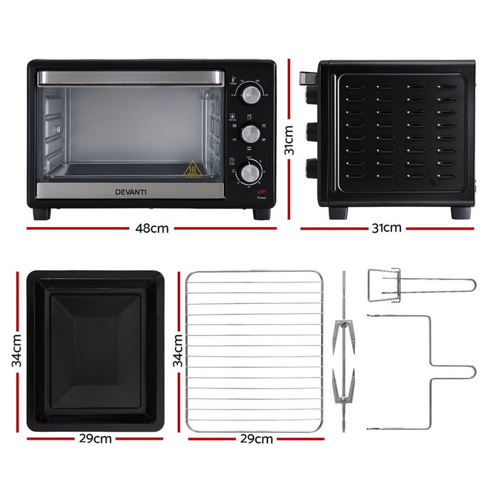 Devanti 30L Convection Oven Electric Fryer Ovens 1600W - Devanti