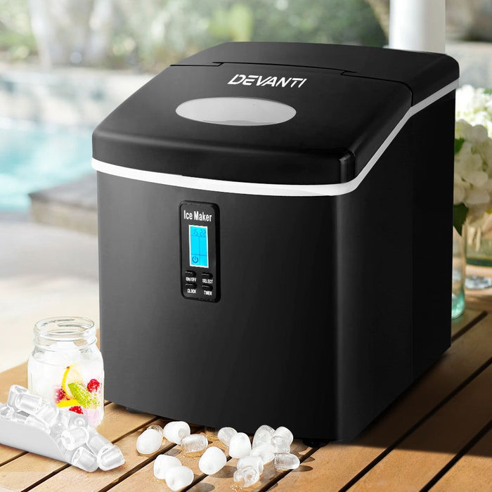 DEVANTI 3.2L Portable Ice Cube Maker Machine Benchtop Counter Black -Home Living Store - -