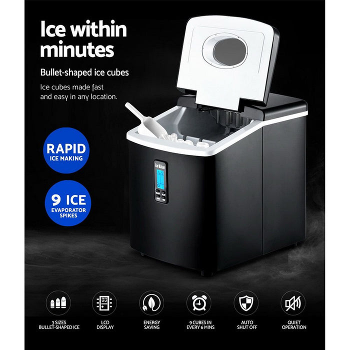 DEVANTI 3.2L Portable Ice Cube Maker Machine Benchtop Counter Black -Home Living Store - -