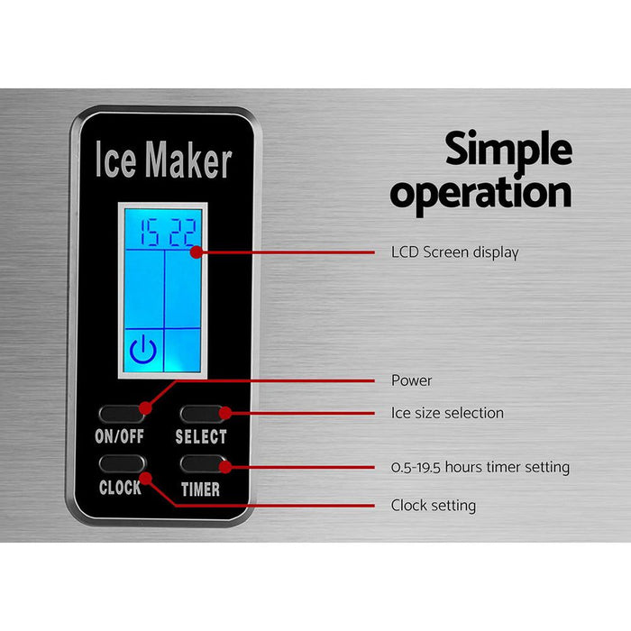 Devanti 3.2L Stainless Steel Portable Ice Cube Maker -Home Living Store - -