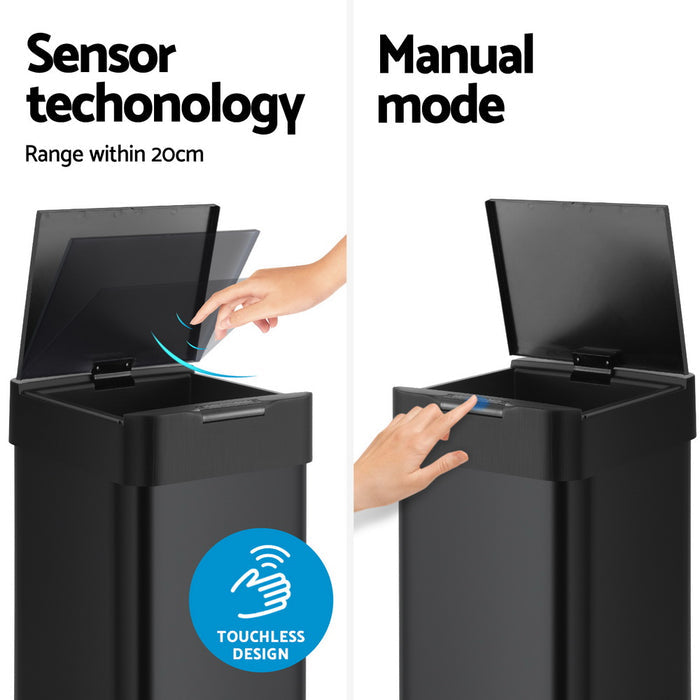 Devanti 50L Sensor Bin Motion Rubbish Bins Kitchen Automatic Trash Can Black - Devanti