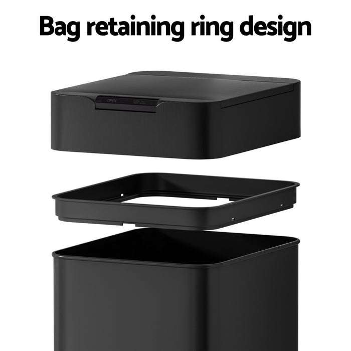 Devanti 50L Sensor Bin Motion Rubbish Bins Kitchen Automatic Trash Can Black - Devanti