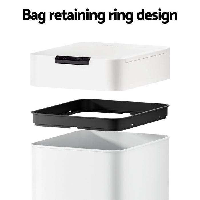 Devanti 50L Sensor Bin Motion Rubbish Bins Kitchen Automatic Trash Can White - Devanti