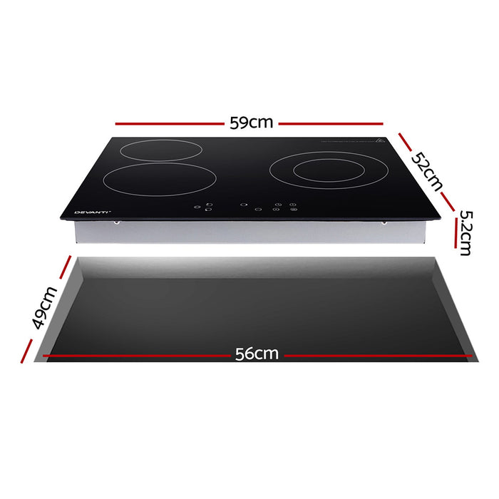 Devanti Electric Ceramic Cooktop 60cm Kitchen Cooker 4 Burner Hob Touch Control 5200W - Devanti