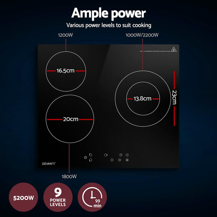 Devanti Electric Ceramic Cooktop 60cm Kitchen Cooker 4 Burner Hob Touch Control 5200W - Devanti