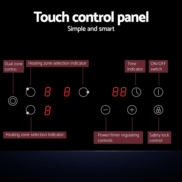 Devanti Electric Ceramic Cooktop 60cm Kitchen Cooker 4 Burner Hob Touch Control 5200W - Devanti