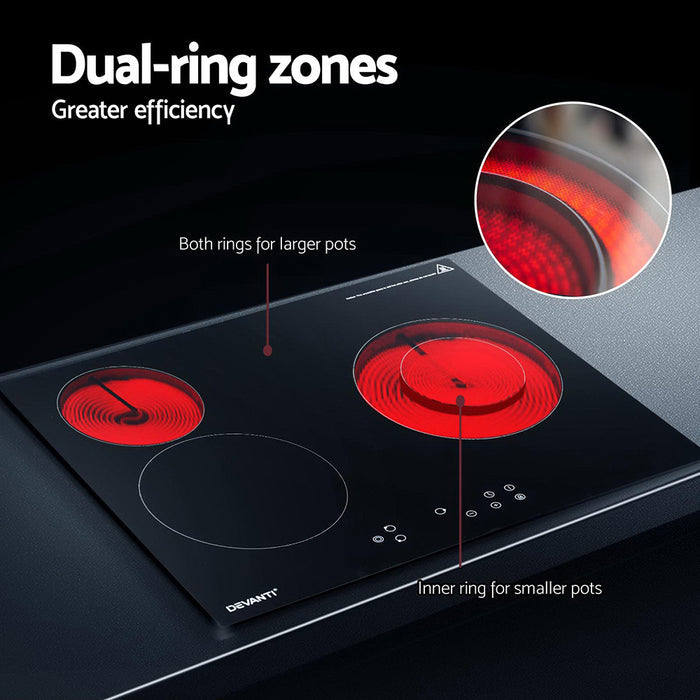 Devanti Electric Ceramic Cooktop 60cm Kitchen Cooker 4 Burner Hob Touch Control 5200W - Devanti