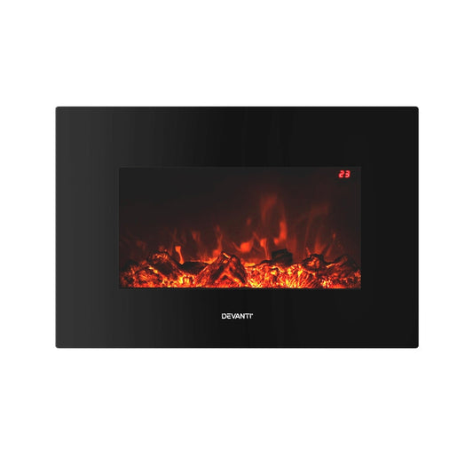 Devanti Electric Fireplace Fire Heater 2000W Black - Devanti