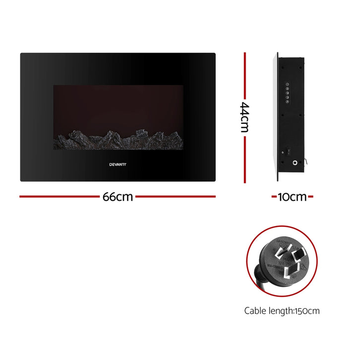 Devanti Electric Fireplace Fire Heater 2000W Black - Devanti