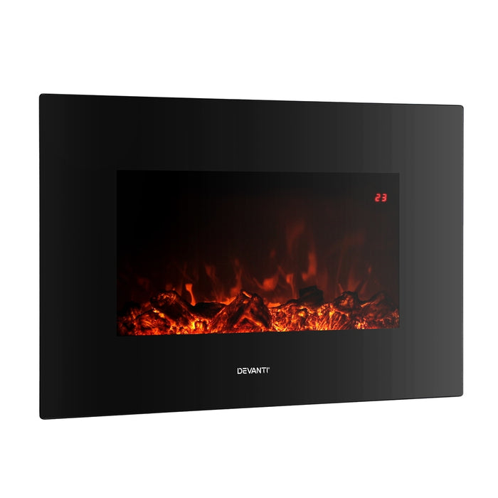 Devanti Electric Fireplace Fire Heater 2000W Black - Devanti