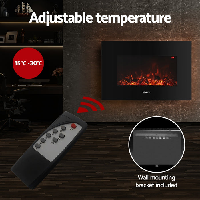 Devanti Electric Fireplace Fire Heater 2000W Black - Devanti