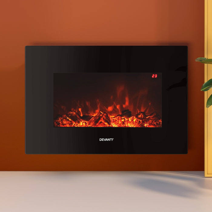 Devanti Electric Fireplace Fire Heater 2000W Black - Devanti