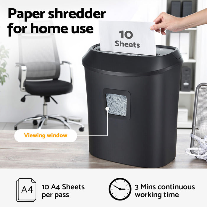 Devanti Electric Paper Shredder for Home Office 10 A4 Paper Sheet Cross-Cut Paper - Devanti