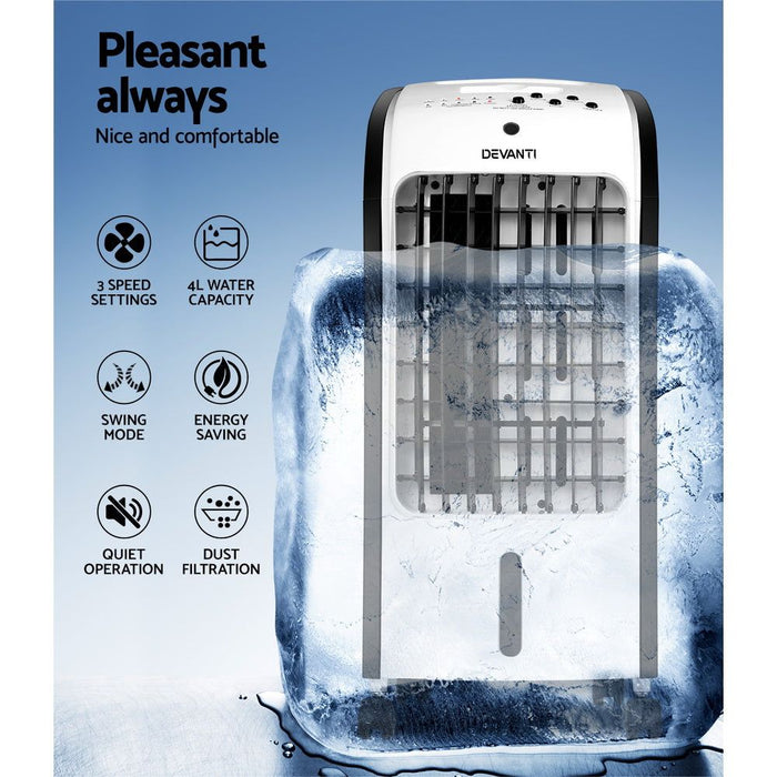 Devanti Evaporative Air Cooler Conditioner Portable 4L Cooling Fan Humidifier -Home Living Store - -