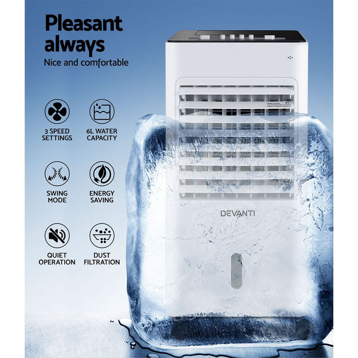 Devanti Evaporative Air Cooler Conditioner Portable 6L Cooling Fan Humidifier -Home Living Store - -
